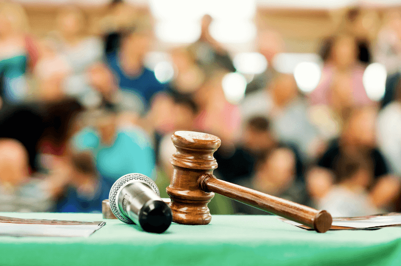 An auction house with a gavel